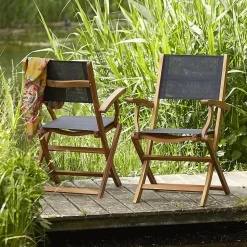 Lot de 2 fauteuils en bois d'acacia massif et textilène