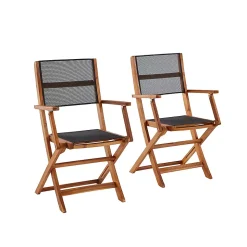 Lot de 2 fauteuils en bois d'acacia massif et textilène