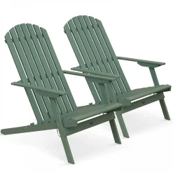Lot de 2 fauteuils pliant inclinables en bois d'eucalyptus vert cactus Oviala