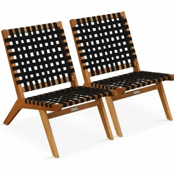 Lot de 2 fauteuils relax en bois d'eucalyptus noir Oviala