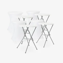 Lot de 4 tables de réception pliantes acier avec housse de protection housse en polyester blanc Gala