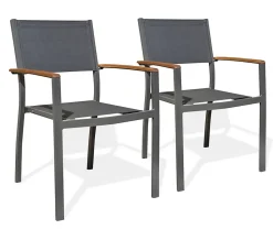Lots de 2 Fauteuils de jardin ORSINO alu et acacia - ANTHRACITE