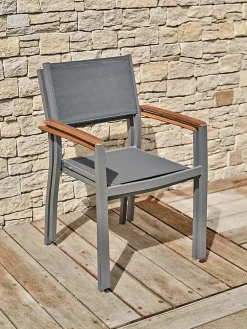Lots de 2 Fauteuils de jardin ORSINO alu et acacia - ANTHRACITE