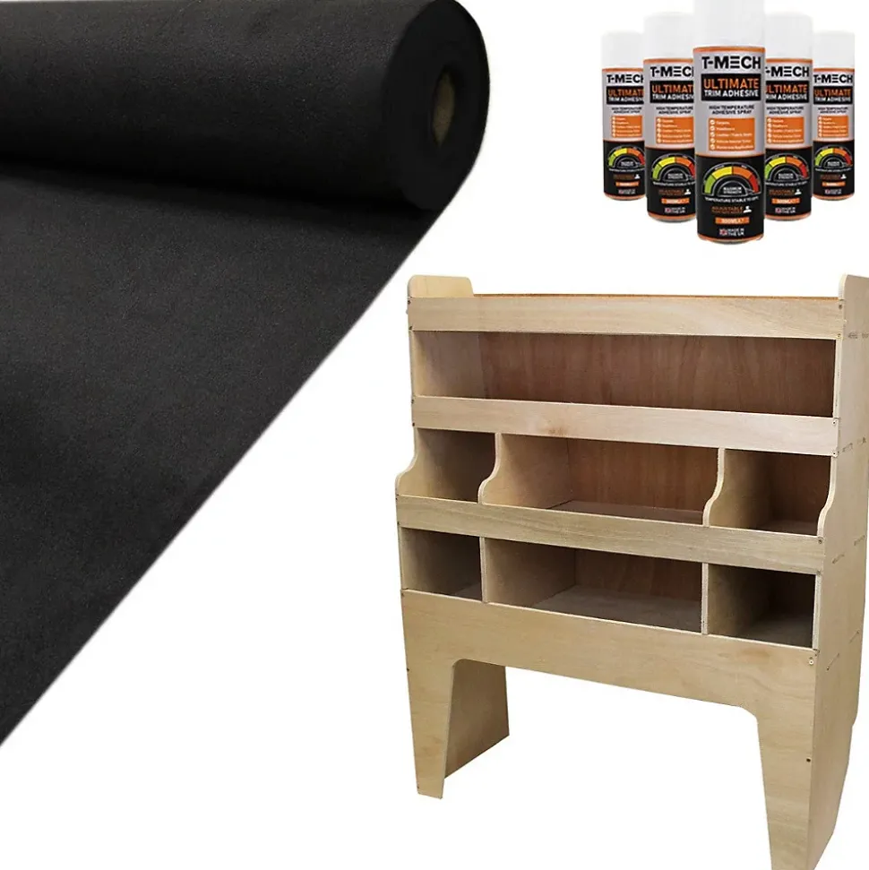11m² Doublure Intérieure Feutre Noir & Rangement MDF pour VW Transporter