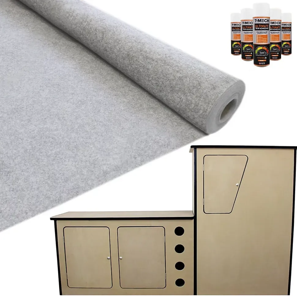 11m² Doublure Intérieure Feutre Argenté & Unité de Cuisine MDF pour Campervan