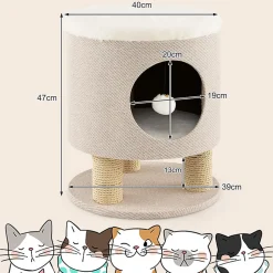 Maison de Chat 3 en 1 avec Griffoirs Balle en Peluche Arbre à Chat Transformable en Tabouret/Pouf