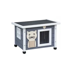 Maison pour chat niche avec toit pliable pour exterieur et interieur 53x45x43cm Filix Gris