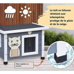 Maison pour chat niche avec toit pliable pour exterieur et interieur 53x45x43cm Filix Gris