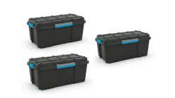 Malle de rangement 80L noires avec couvercle, Scuba vendue par 3 pièces