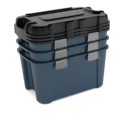 Malles de rangement 60 L Keter bleu et noir avec couvercles, 3 pièces