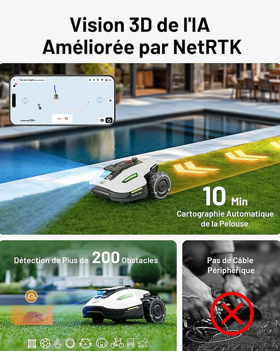 MAMMOTION Robot tondeuse sans fil périmétrique Yuka mini 600