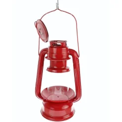 Mangeoire lanterne rouge à suspendre, hauteur 23 cm, pour oiseaux