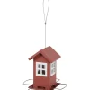 Mangeoire maisonnette rouge 4 fenêtres pour graines oiseaux