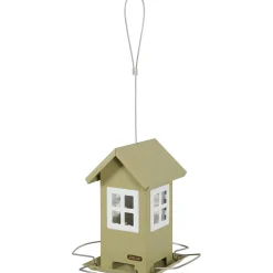 Mangeoire maisonnette vert 4 fenêtres, pour graines oiseaux.