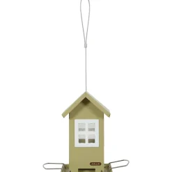 Mangeoire maisonnette vert 4 fenêtres, pour graines oiseaux.