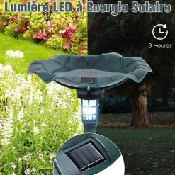 Mangeoire Oiseaux Exterieur avec Lumière Solaire, angeoire avec Bol en Feuille, Jardinière avec Trou de Drainage, pour Terrasse