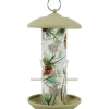 Mangeoire silo en plastique avec 2 perchoirs décorée vert pour oiseaux