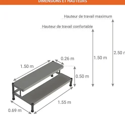 Marchepied aluminium 2 marches - Largeur 1.50m - MP2-150