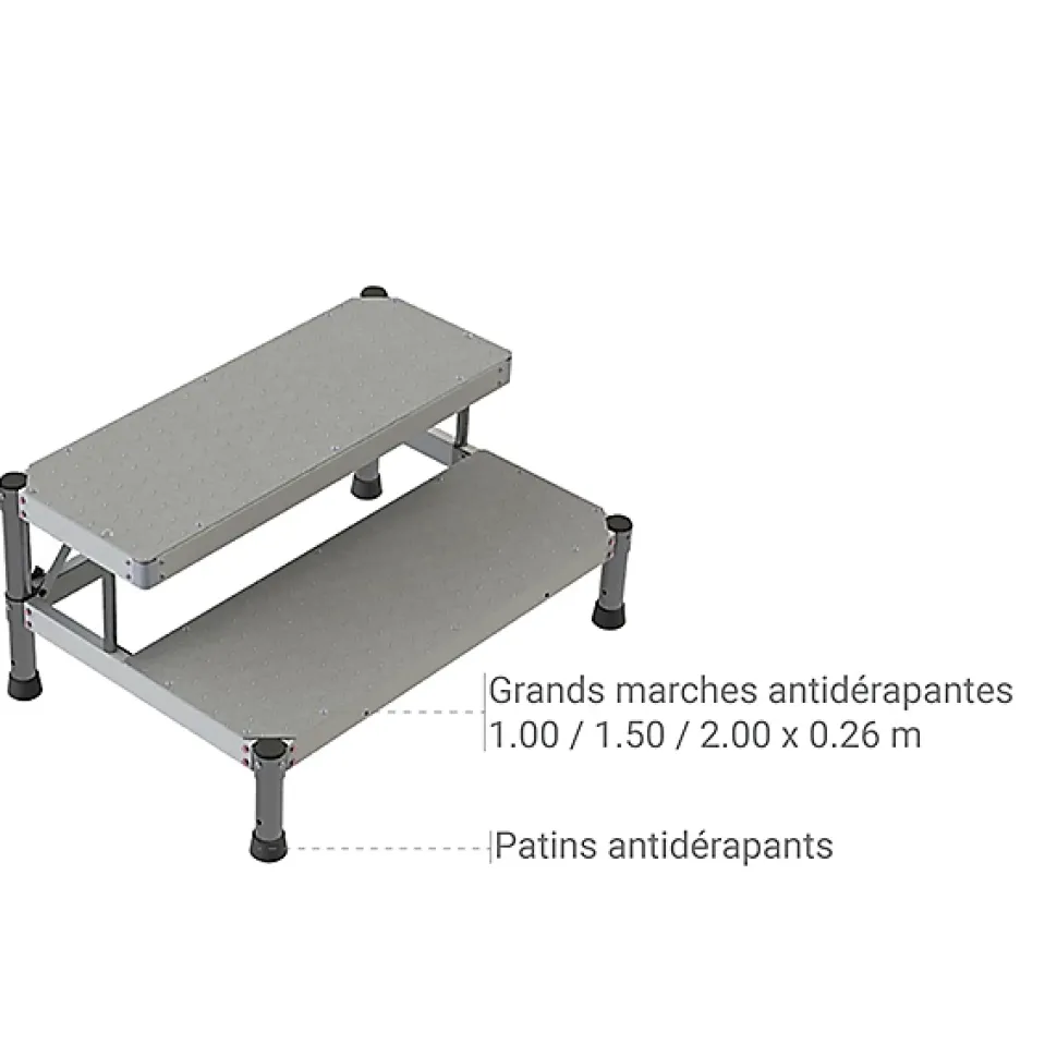Marchepied aluminium 2 marches - Largeur 1.50m - MP2-150