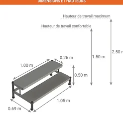 Marchepied aluminium 2 marches - Largeur 1.00m - MP2-100