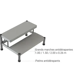 Marchepied aluminium 2 marches - Largeur 1.00m - MP2-100