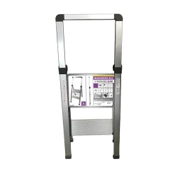 Marchepied aluminium pro Slim 2 marches, ultra plat plié, hauteur travail 2,05 m, 150 kg, NF EN 14183