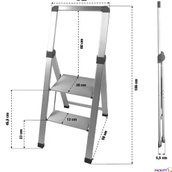 Marchepied aluminium pro Slim 2 marches, ultra plat plié, hauteur travail 2,05 m, 150 kg, NF EN 14183