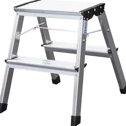 Marchepied double pliant Treppy Krause 130013 - 2 marches, plateforme 350x200 mm, aluminium