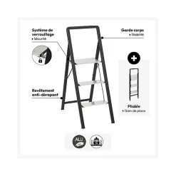 Marchepied en aluminium gris 3 marches H105cm - Gris- 5five