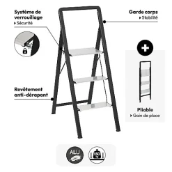 Marchepied en aluminium gris 3 marches H105cm - Gris- 5five