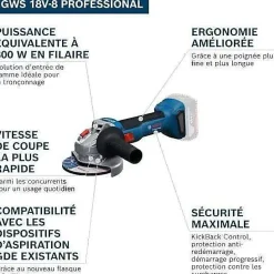 Meuleuse angle sans fil 11.5 cm gws 18 18 V 800 W Batterie 5 Ah bosch professional