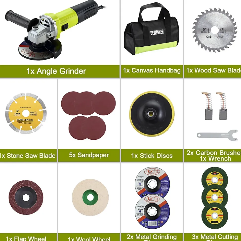 Meuleuse D'angle 125mm 1000W 2000-12000 trs/min Avec 20 Accessoires, Meuleuses D'angle Avec Sac à Main en Toile, Disqueuse 125 mm