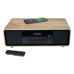 Micro-chaîne Bluetooth - THOMSON - Bois/Noir - Radio FM/DAB+/CD/MP3/USB/Induction, 75W, Affichage LCD, Télécommande, Alim. 23