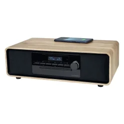Micro-chaîne Bluetooth - THOMSON - Bois/Noir - Radio FM/DAB+/CD/MP3/USB/Induction, 75W, Affichage LCD, Télécommande, Alim. 23
