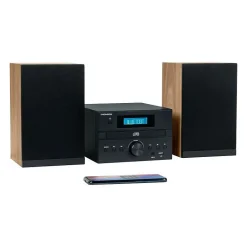 Micro-chaîne Bluetooth - THOMSON - Bois/Noir - Radio FM/CD/MP3/USB, 20W RMS, Tuner FM RDS, Prise casque, Télécommande, Alim.