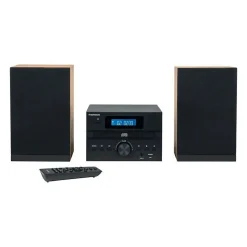 Micro-chaîne Bluetooth - THOMSON - Bois/Noir - Radio FM/CD/MP3/USB, 20W RMS, Tuner FM RDS, Prise casque, Télécommande, Alim.