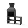 MOVELAR - Barbecue en Béton pour Bois/Charbon BENHADDOU PLUS avec Étagère et Grille (Gris Foncé - 178x70x262 cm)M01032 - Extérieur