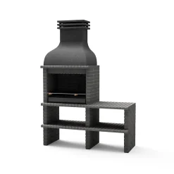MOVELAR - Barbecue en Béton pour Bois/Charbon BENHADDOU PLUS avec Étagère et Grille (Gris Foncé - 178x70x262 cm)M01032 - Extérieur