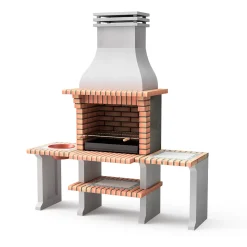 MOVELAR - Barbecue préfabriqué à bois et charbon de bois New Azores PlusxL (Gris, Orange - 210x81x250 cm)REF : 3509/5 - Extérieure