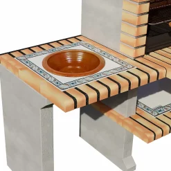 MOVELAR - Barbecue préfabriqué à bois et charbon de bois New Azores PlusxL (Gris, Orange - 210x81x250 cm)REF : 3509/5 - Extérieure