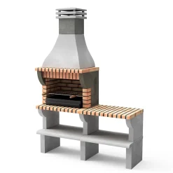 MOVELAR - Barbecue préfabriqué à bois et charbon de bois MaipuxL avec 1 support latéral (Gris, Orange- 165x58x245 cm) REF : 3535/3