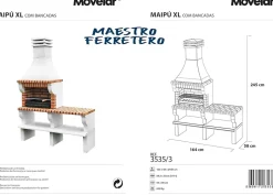 MOVELAR - Barbecue préfabriqué à bois et charbon de bois MaipuxL avec 1 support latéral (Gris, Orange- 165x58x245 cm) REF : 3535/3