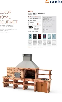 MOVELAR - Barbecue Préfabriqué à Bois et Charbon Luxor Royal Gourmet (Gris, Orange - 382x94x268 cm) REF : 3512/2 - Usage Extérieur