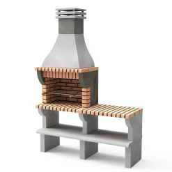 MOVELAR - Barbecue préfabriqué à bois et charbon de bois MaipuxL avec 1 support latéral (Gris,Orange - 165x58x245 cm) REF : 3535/2