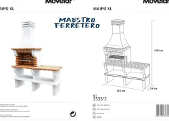 MOVELAR - Barbecue préfabriqué à bois et charbon de bois MaipuxL avec 1 support latéral (Gris,Orange - 165x58x245 cm) REF : 3535/2
