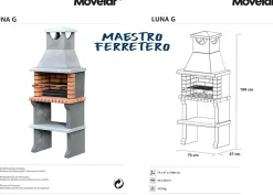 MOVELAR - Barbecue préfabriqué à bois et charbon de bois LunaxL (Gris, Orange - 73x47x190 cm) REF : 3540/1 - Usage Extérieur
