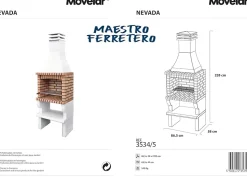 MOVELAR - Barbecue préfabriqué à bois et charbon de bois Nevada PlusxL (Gris, Orange - 86,5x60x238 cm) REF : 3534/5
