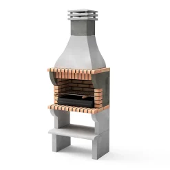 MOVELAR - Barbecue préfabriqué à bois et charbon de bois MaipuxL (Gris, Orange - 86,5x58x245 cm) REF : 3531/3 - Usage extérieur