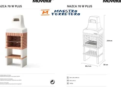 MOVELAR - Barbecue préfabriqué à bois et charbon de bois Nazca 70 (Blanc, Orange - 86,5x58x240 cm) REF : M00494 - Usage Extérieur