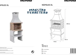 MOVELAR - Barbecue préfabriqué à bois et charbon de bois NapolesxL (Gris, Orange - 76x58x207 cm) REF : 3610/2 - Usage Extérieur